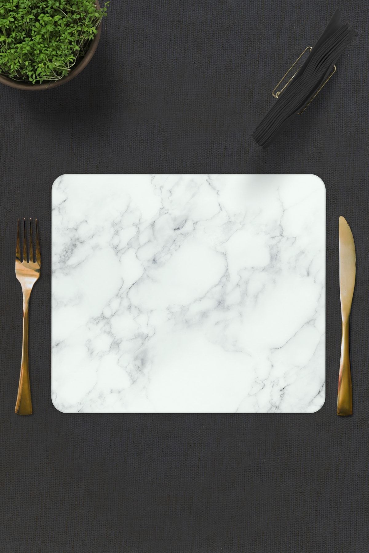 2'li Takım | Cam Tabak - Kahvaltı Tabağı - Pasta Tabağı | Klasik Mermer Desenli | 29cm X 34cm