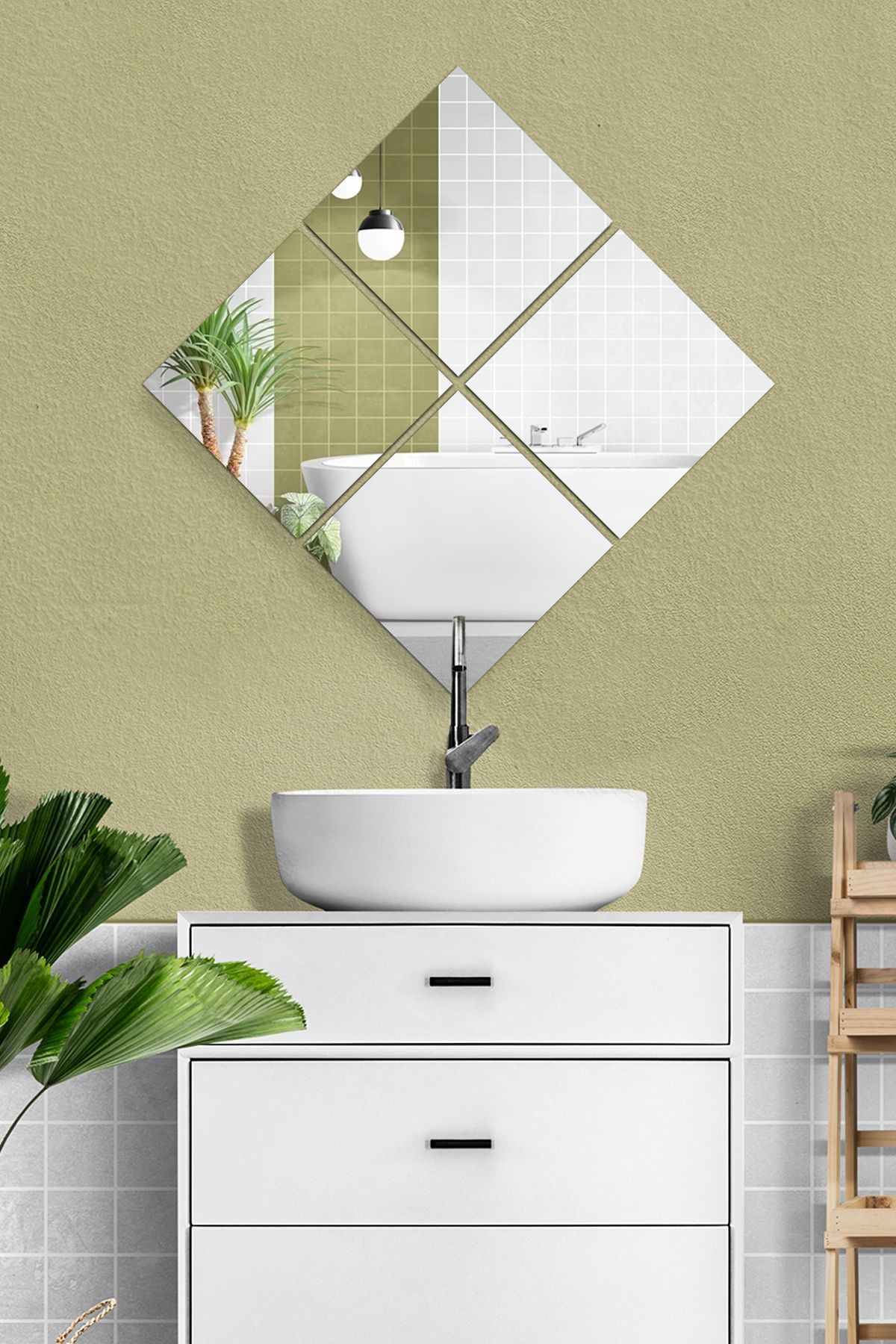 Banyo Aynası | Düz Ayna | 4'lü Takım Kare Ayna | 30cm x 30cm