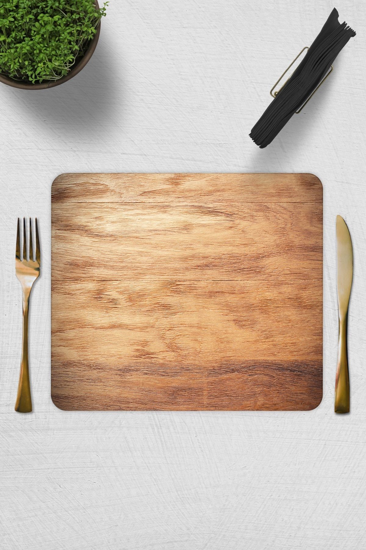 2'li Takım | Cam Tabak - Kahvaltı Tabağı - Pasta Tabağı | Ahşap Görünümlü | 29cm X 34cm