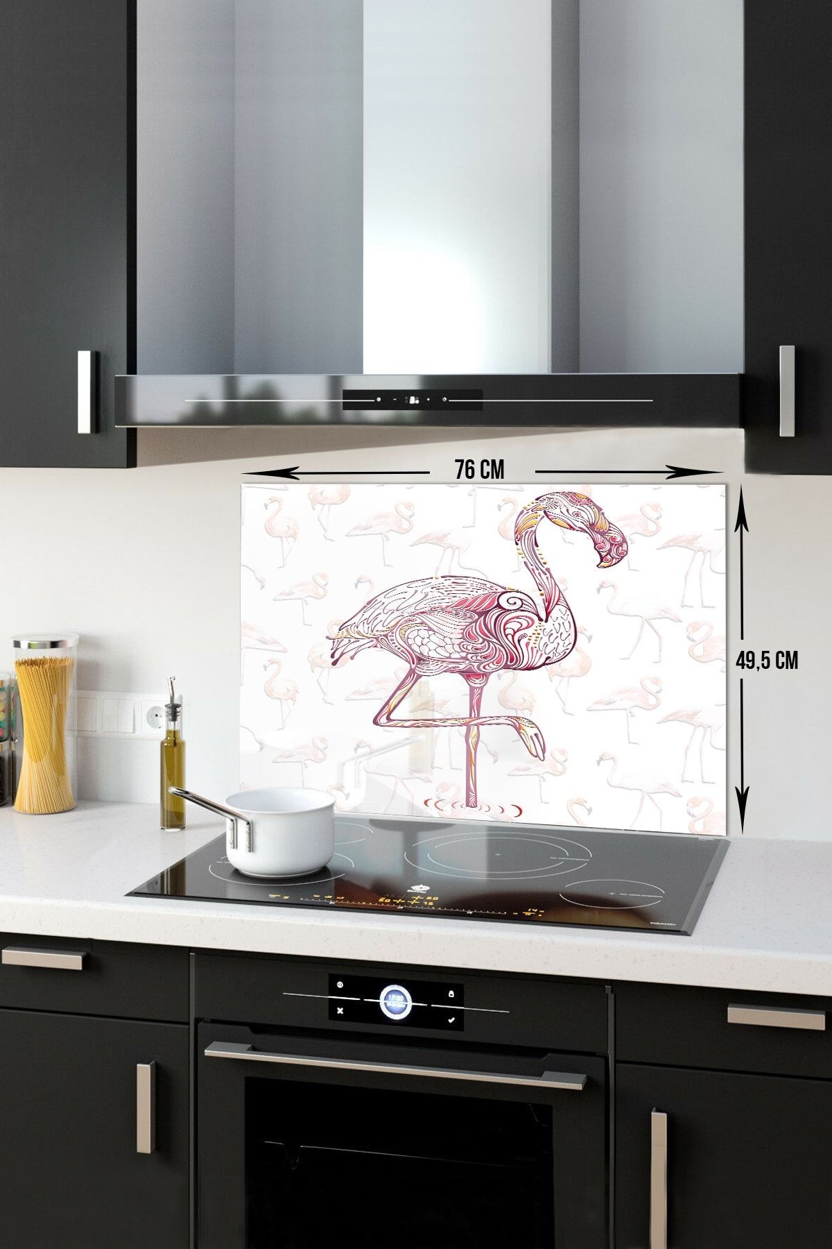 Cam Ocak Arkası Koruyucu | Flamingo Desen | 49,5cm X 76cm