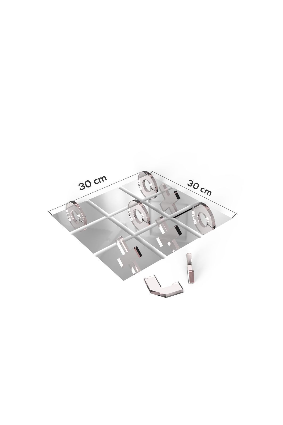 Ayna XOX Oyun Tahtası | Tic Tac Toe Cam Dekor Tablası | Düz Ayna | 30cm x 30cm