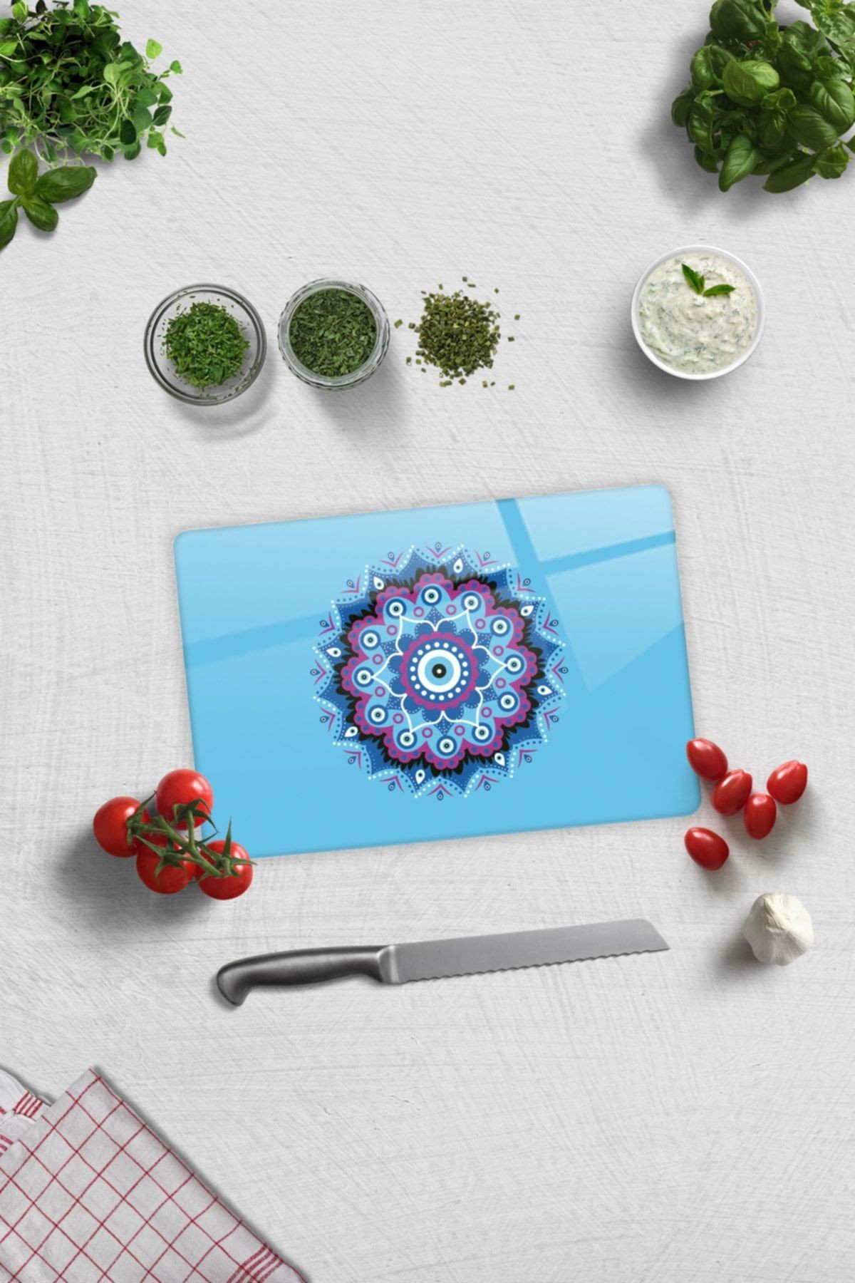 Cam Kesme Tahtası - Cam Kesme Tablası | Turkuaz Nazar Boncuğu | 20cm X 30cm