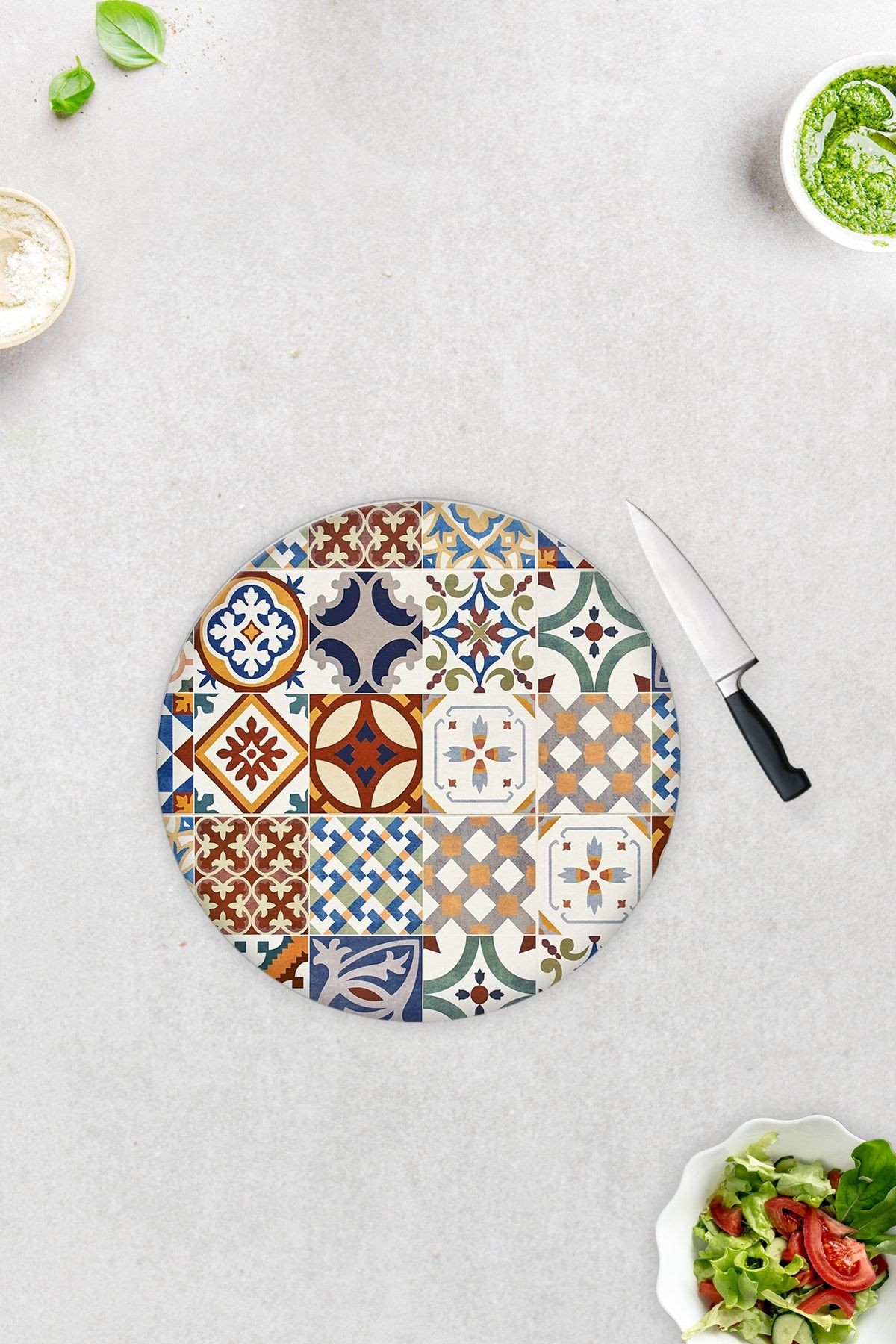 Çini Desen | Cam Kesme Tahtası - Cam Kesme Tablası | Çap32cm