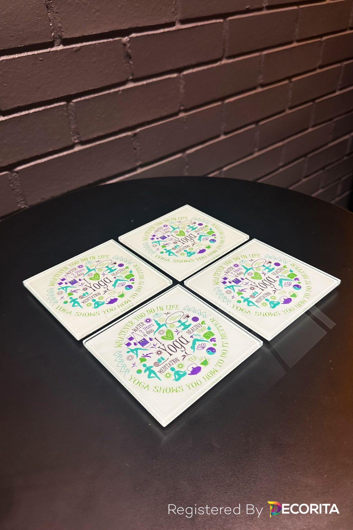 Cam Bardak Altlığı | I Love Yoga | 4'lü Takım | 10cm X 10cm