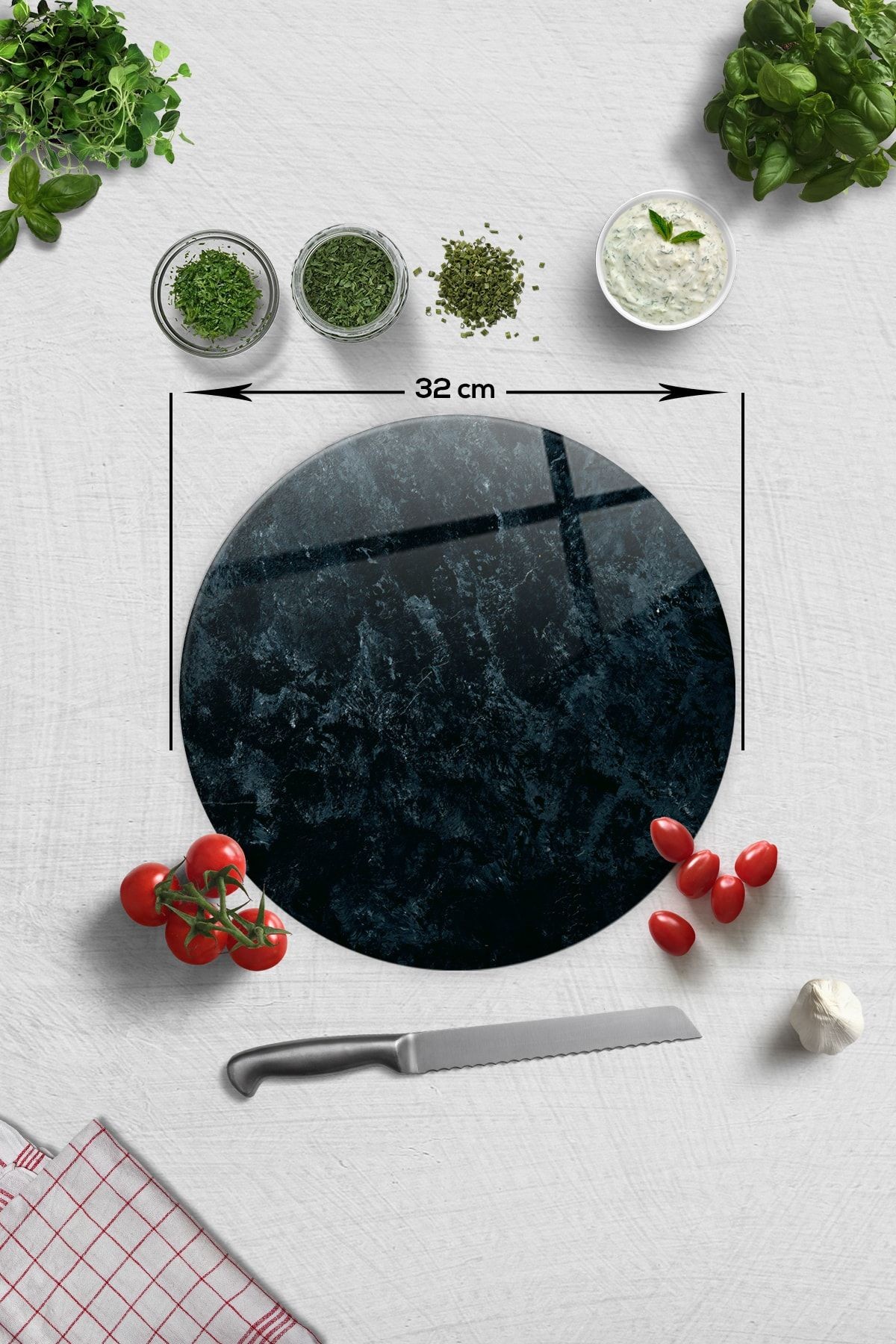 Cam Kesme Tahtası - Cam Kesme Tablası | Şef Kesme Tahtası | Çap 32cm