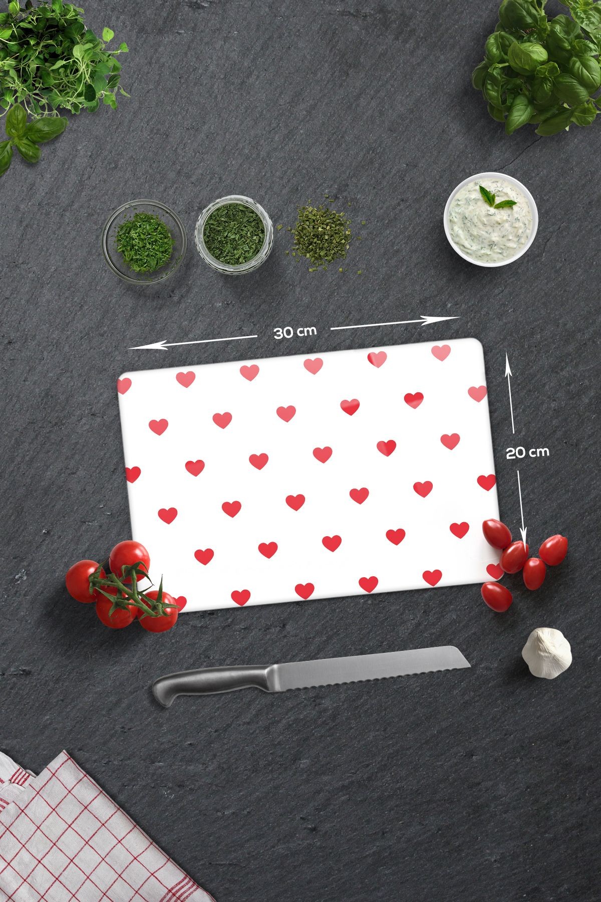 Cam Kesme Tahtası - Cam Kesme Tablası | Kalp Desenli | 20cm x 30cm