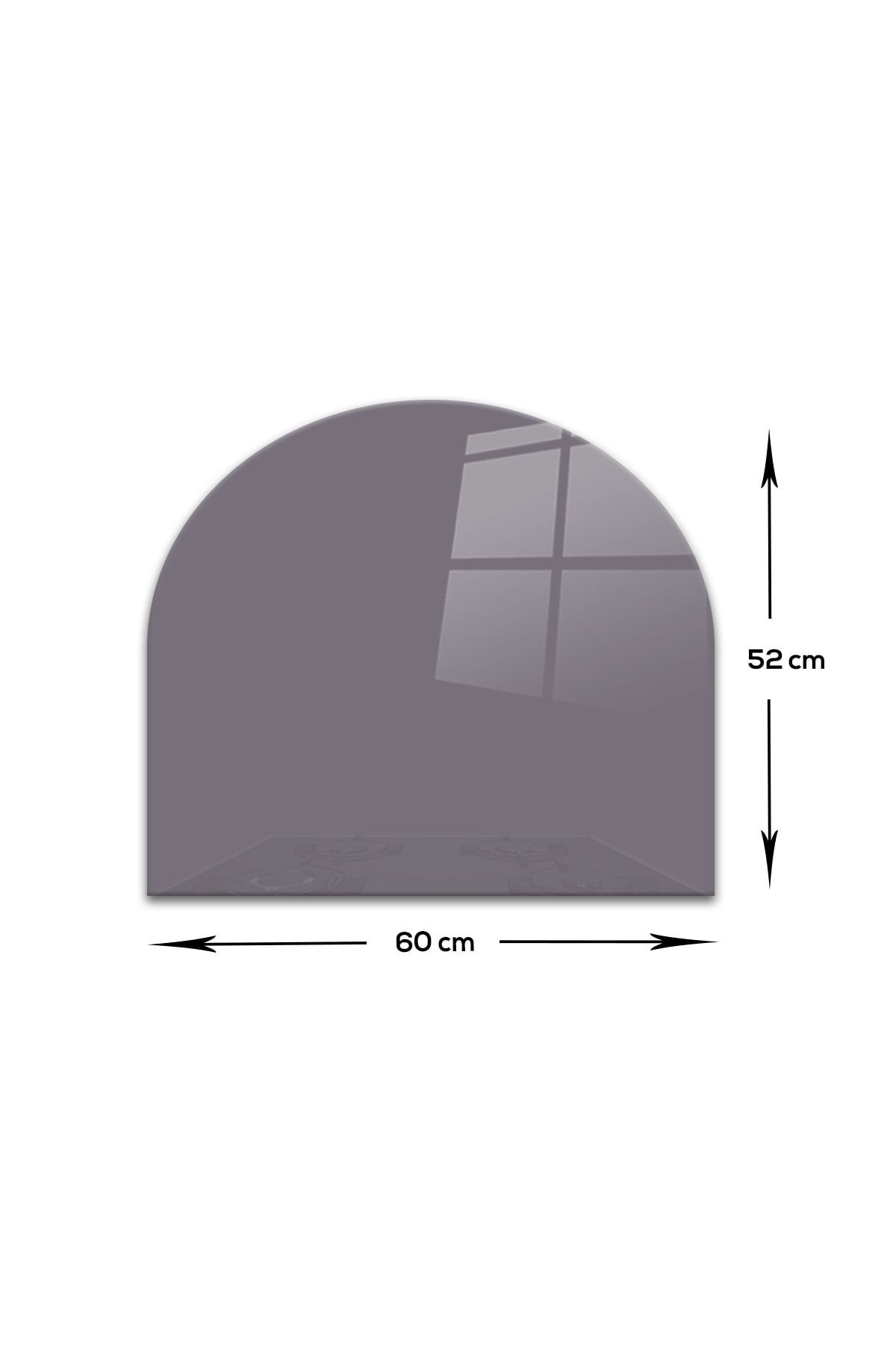 Cam Ocak Arkası Koruyucu | Oval Şekilli | Düz Renk - Gri | 52cm X 60cm