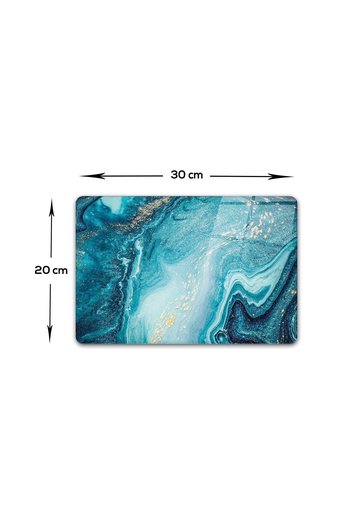 Cam Kesme Tablası - Cam Kesme Tahtası | Gold Detaylı Turkuaz Desen | 20cm x 30cm