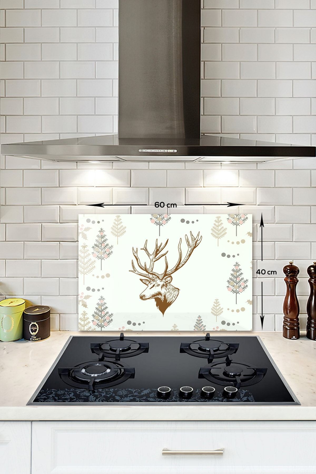 Cam Ocak Arkası Koruyucu | Cervus Deer | 40cm X 60cm