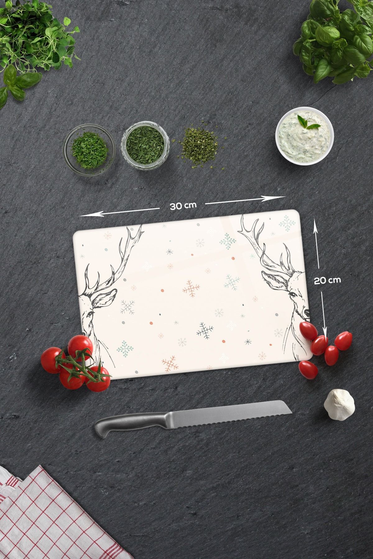 Cam Kesme Tahtası - Cam Kesme Tablası | Krem Geyikli 20cm X 30cm