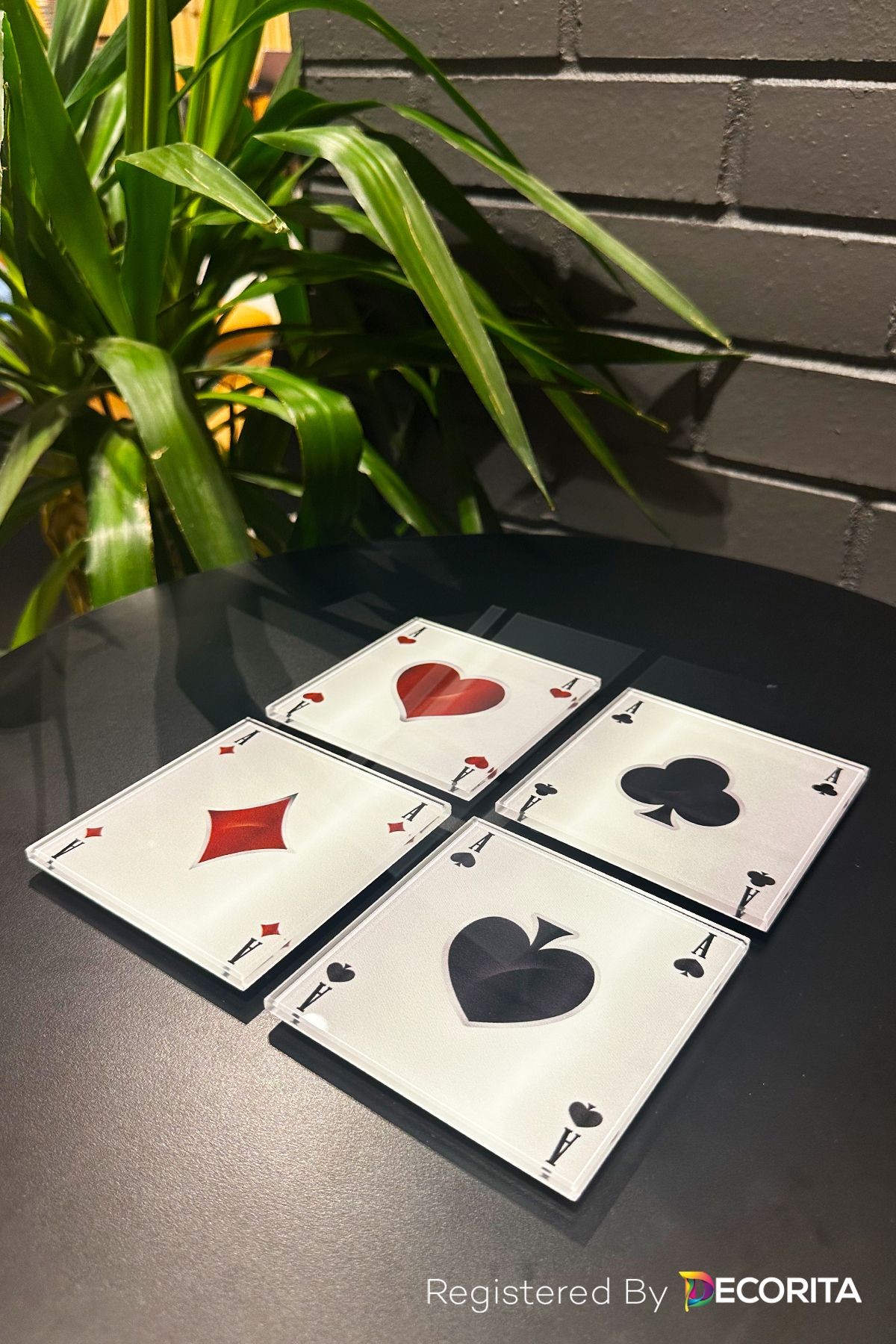 Cam Bardak Altlığı | İskambil Bardak Altlığı | 4'lü Takım | 10cm x 10cm