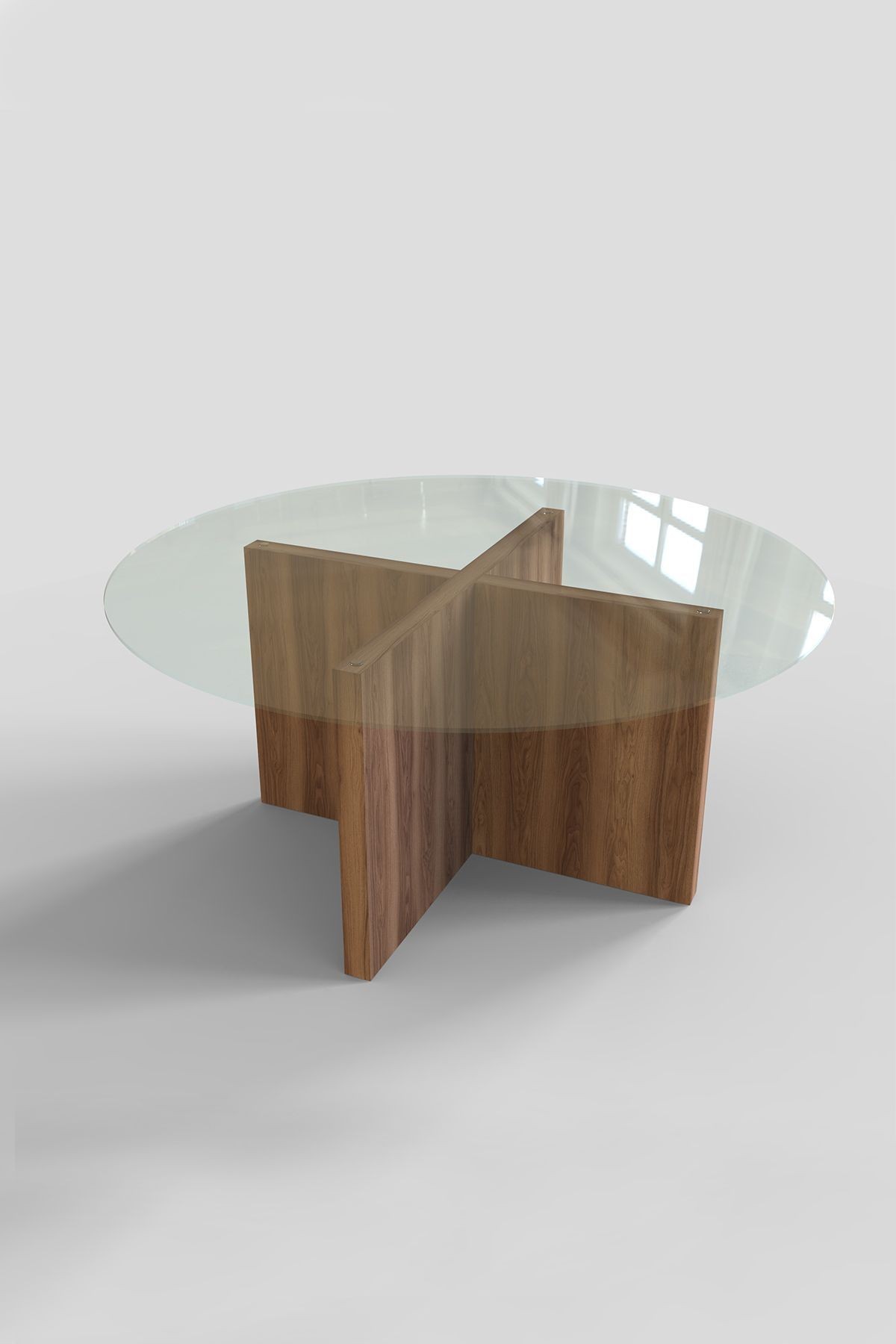 Cam Orta Sehpa | Yuvarlak Modern Sehpa | Atlas - Hazar Desen Kaplama | Saydam | Çap90cm