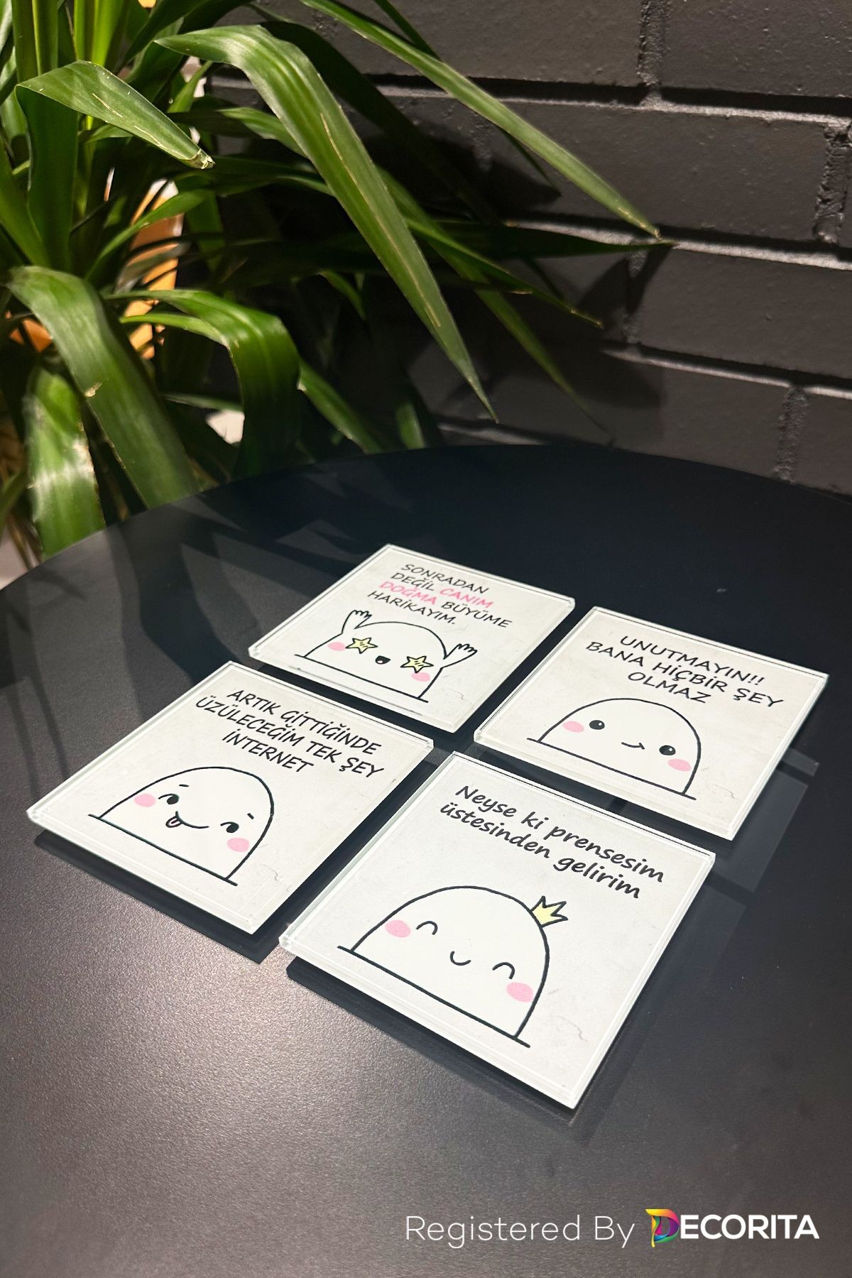 Cam Bardak Altlığı | Komik Sözler Serisi | Ego | 4'lü Takım | 10cm x 10cm