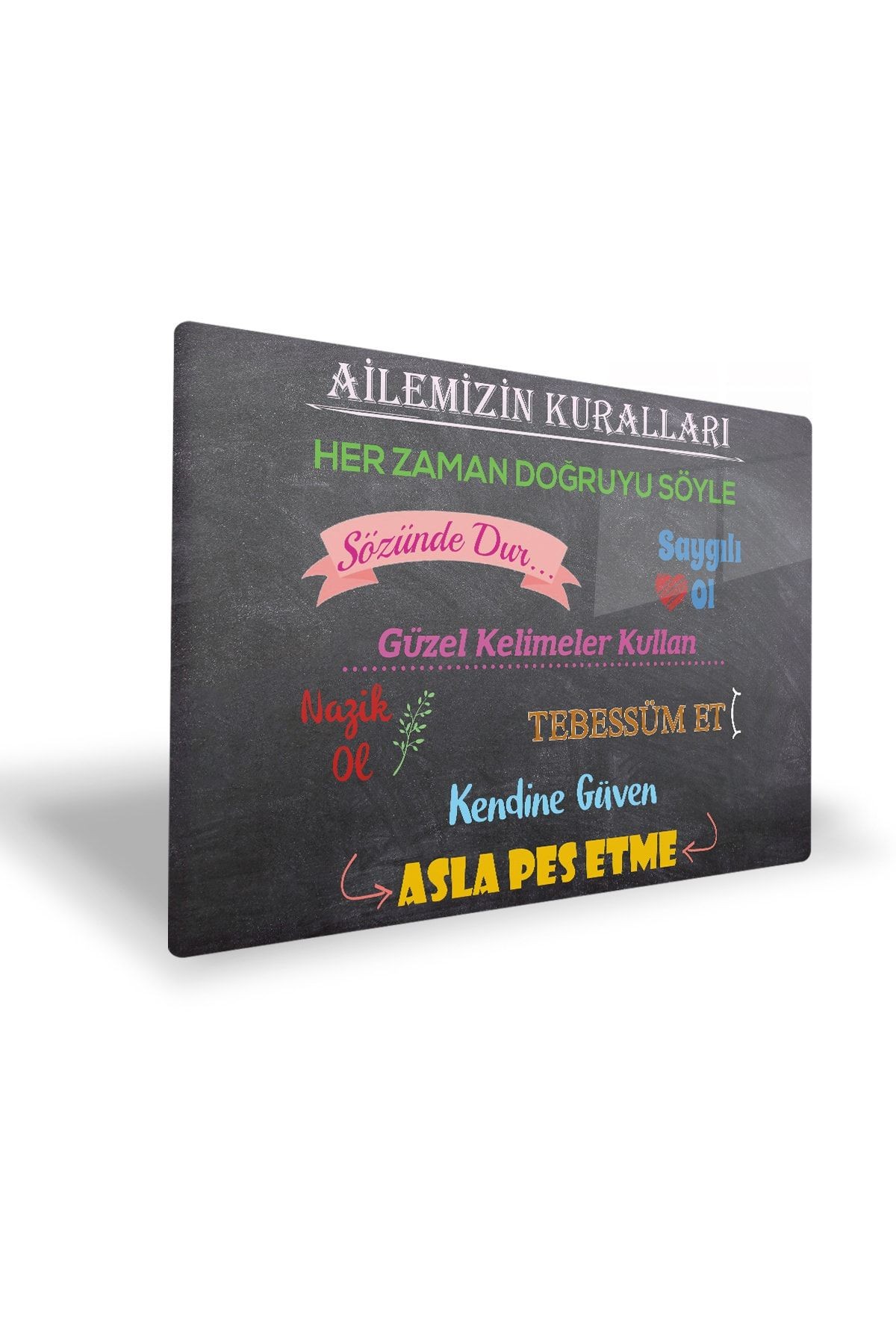 Aile Kuralları | Dekoratif Aksesuar | Kara Tahta Fon | 40cm X 60cm