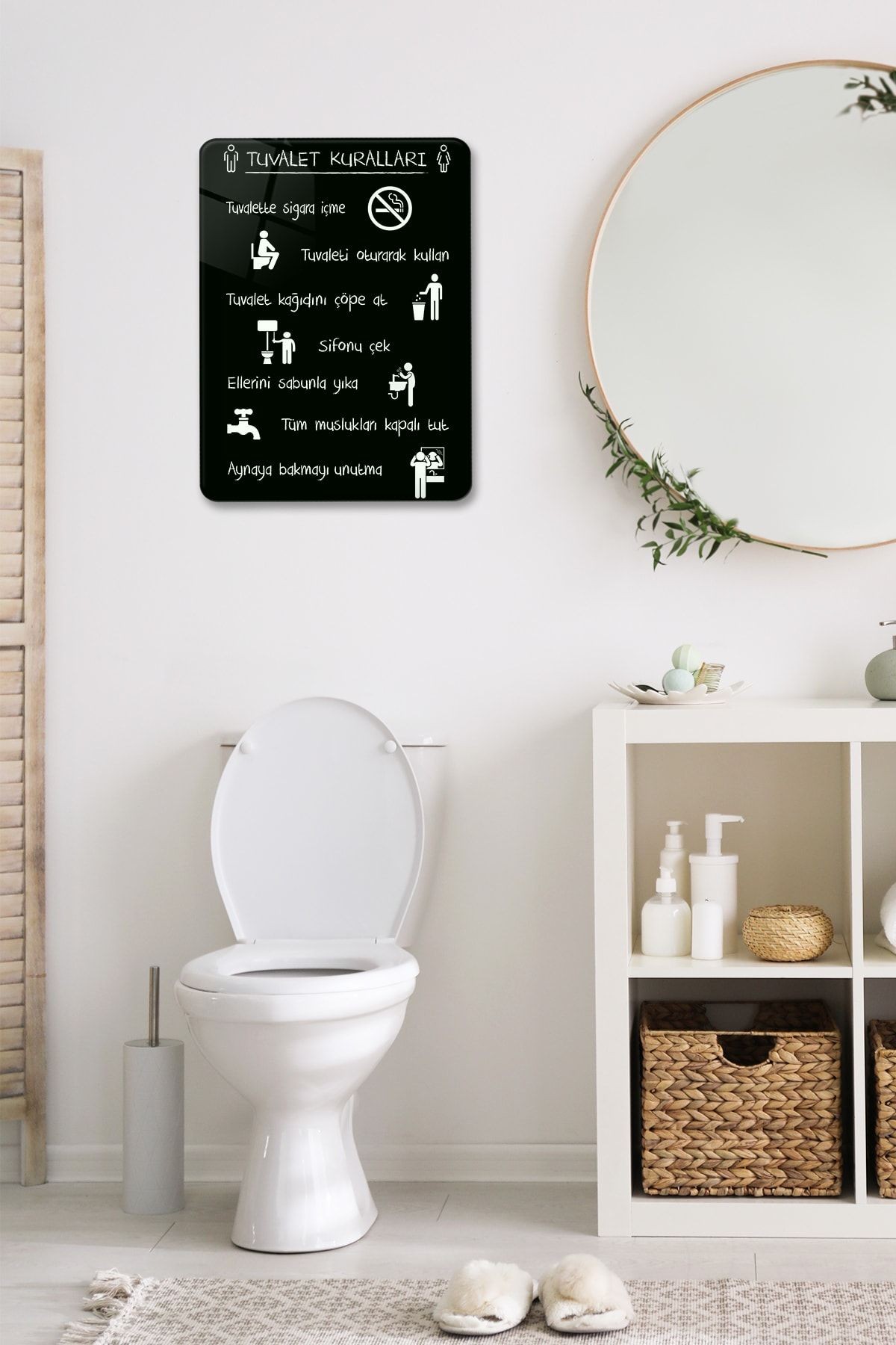 Tuvalet Kuralları | Banyo Aksesuarı | Siyah Fon | 30cm X 40cm
