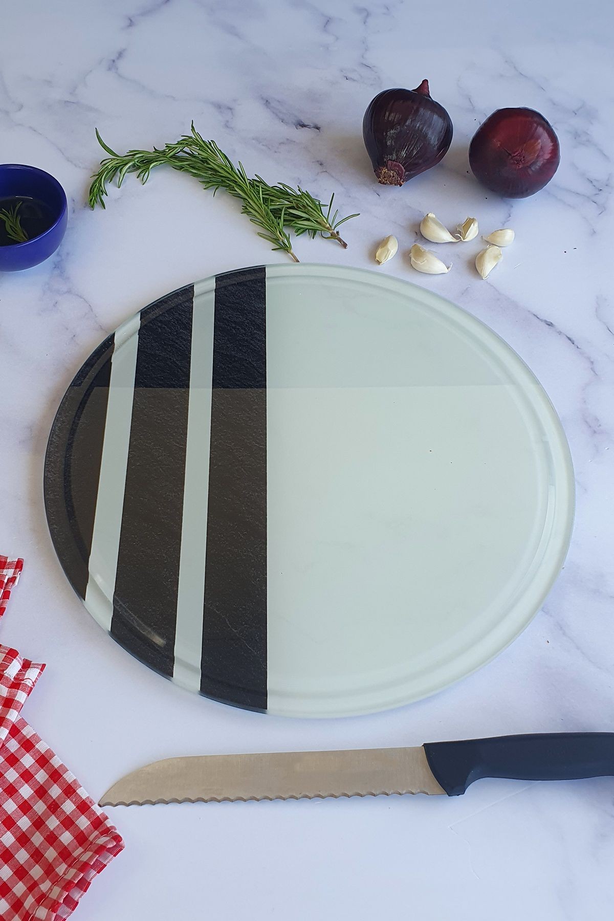 Kanallı Cam Kesme Tahtası - Cam Kesme Tablası | Black Rock Şeritli | Çap32cm | Patentli Ürün