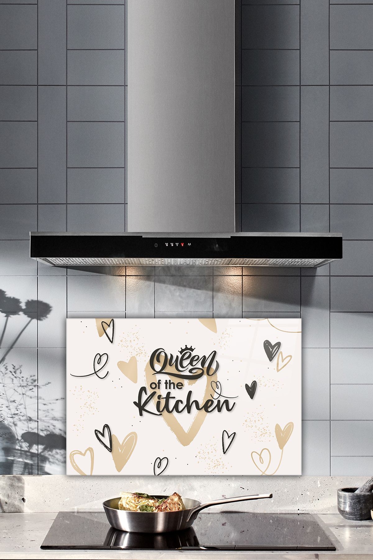 Cam Ocak Arkası Koruyucu | Queen Of The Kitchen- Krem | 40cm X 60cm