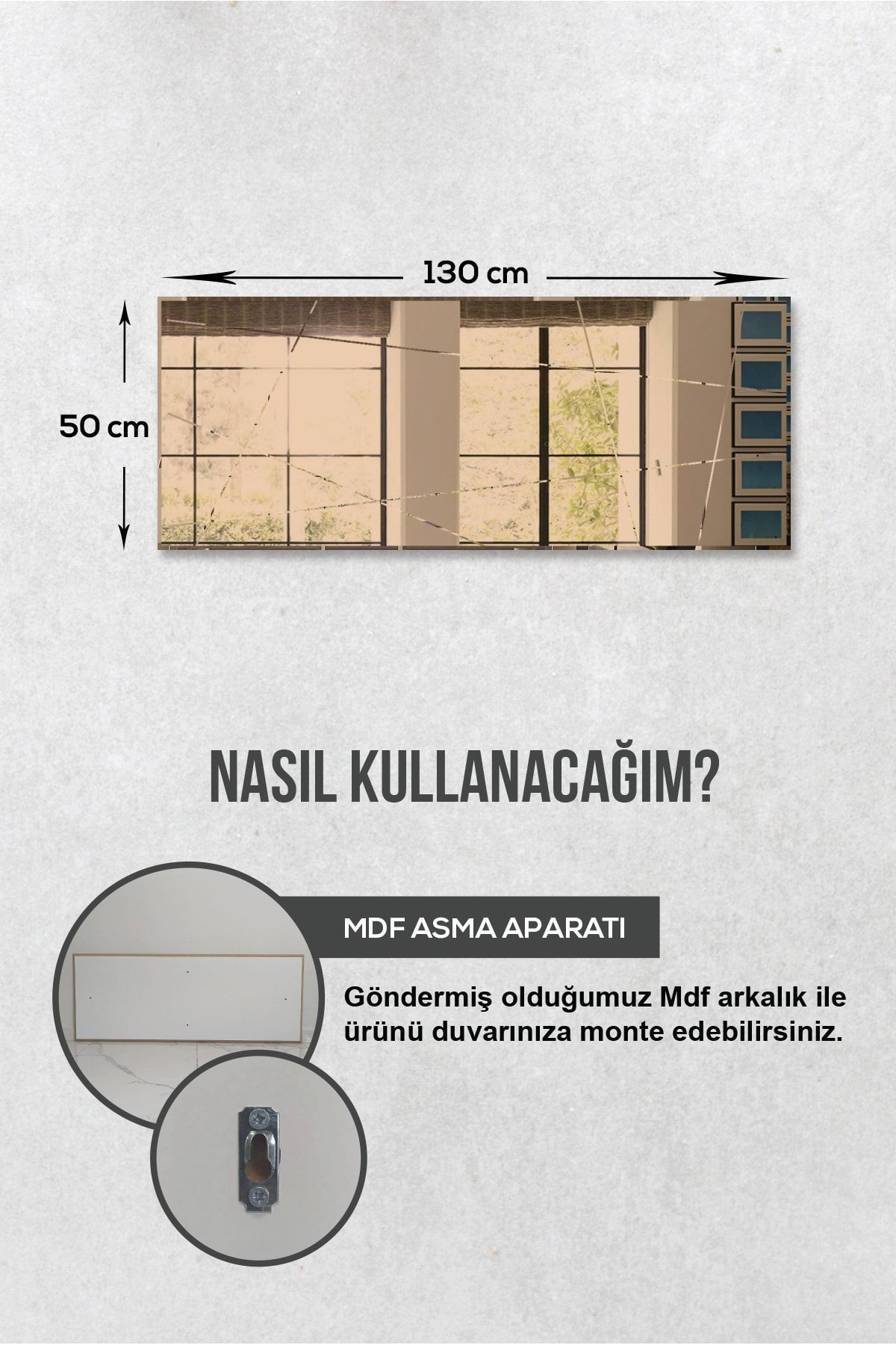 Ayna - Bronz Ayna - Tasarım Kanallı Ayna - 130cm X 50cm