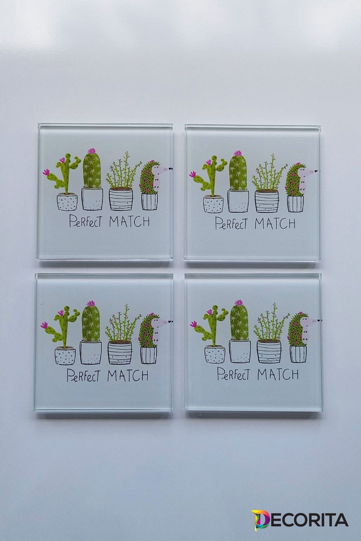Cam Bardak Altlığı | Perfect Match | 4'lü Takım | 10cm X 10cm