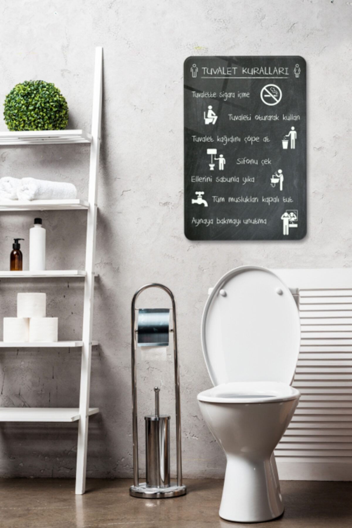 Tuvalet Kuralları | Banyo Aksesuarı | Kara Tahta Fon | 40cm X 60cm