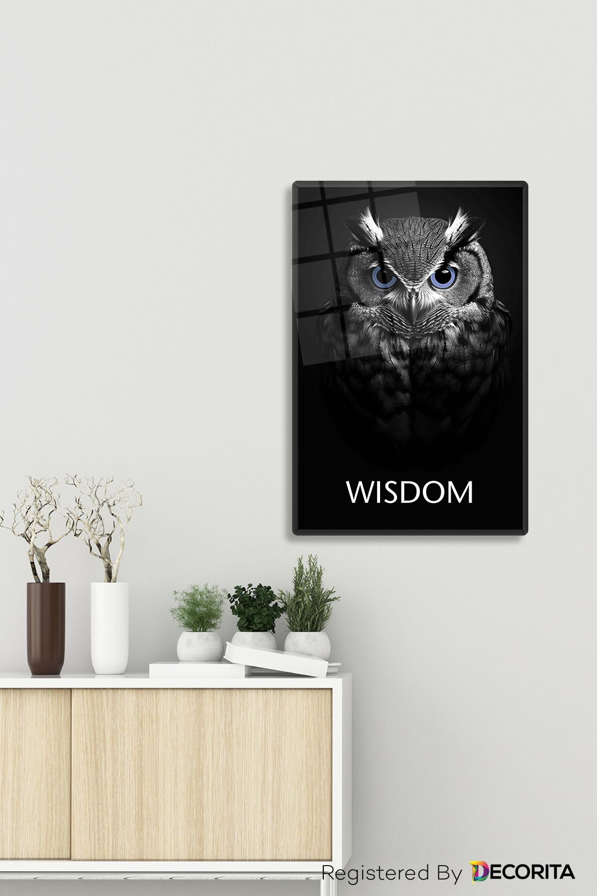 Cam Tablo | Motivasyon Serisi | Owl - Wisdom | 40cm x 60cm