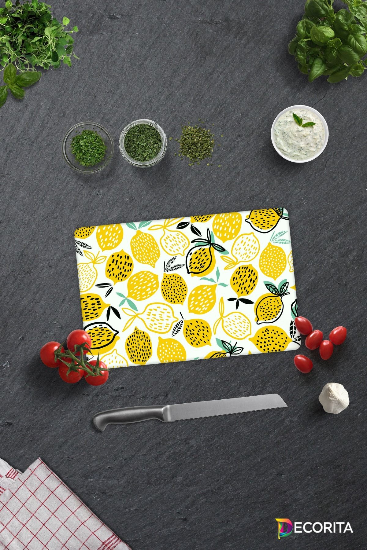 Sarı Limonlar | Cam Kesme Tahtası - Cam Kesme Tablası | 20cm x 30cm