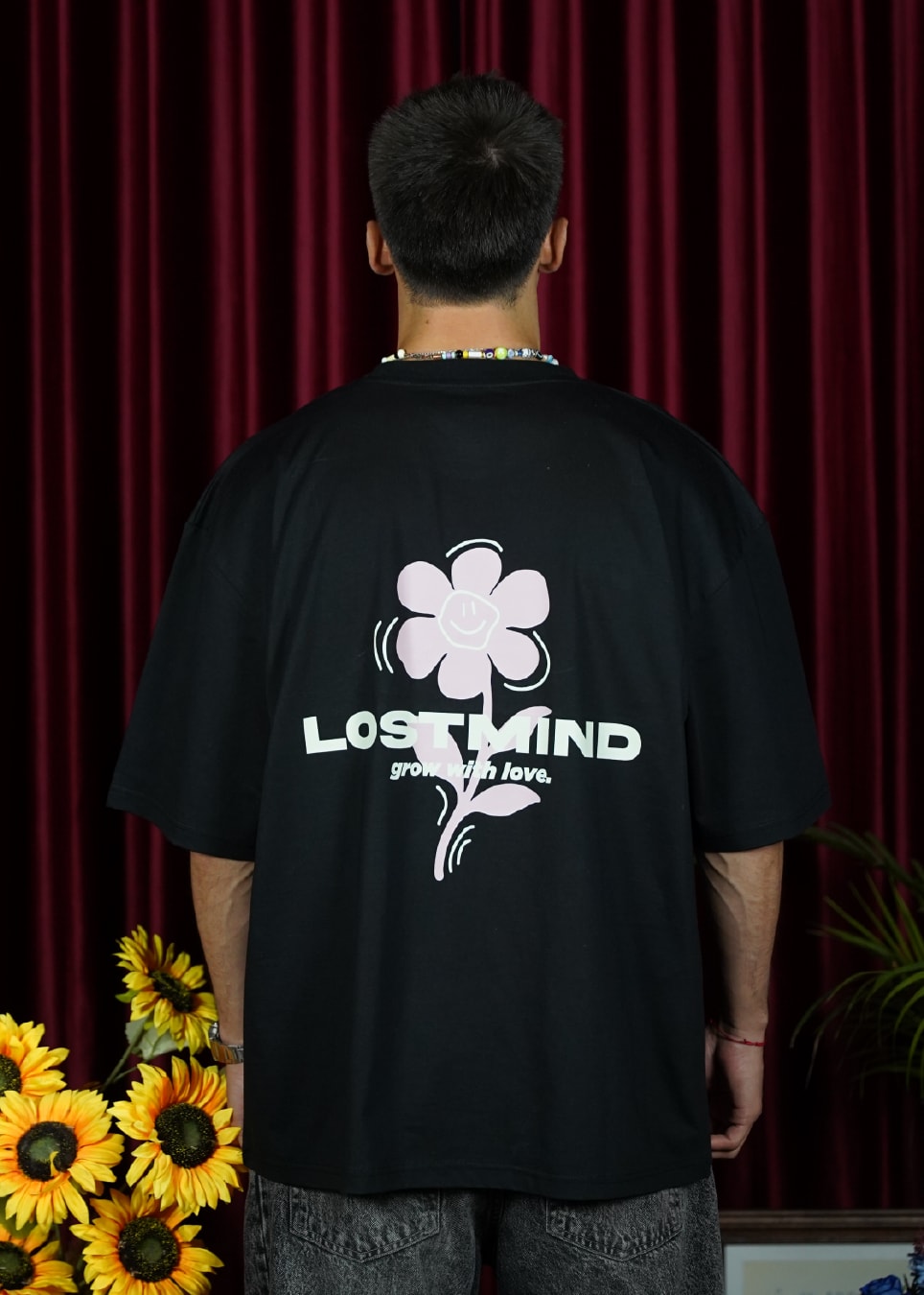 Flower Oversize T Shirt - Siyah