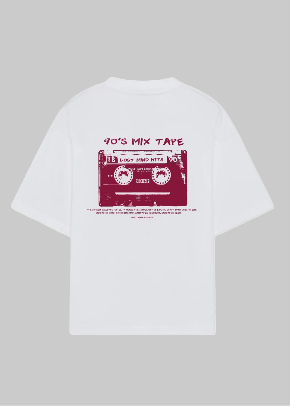 90s Mix Tape Oversize T Shirt - Beyaz