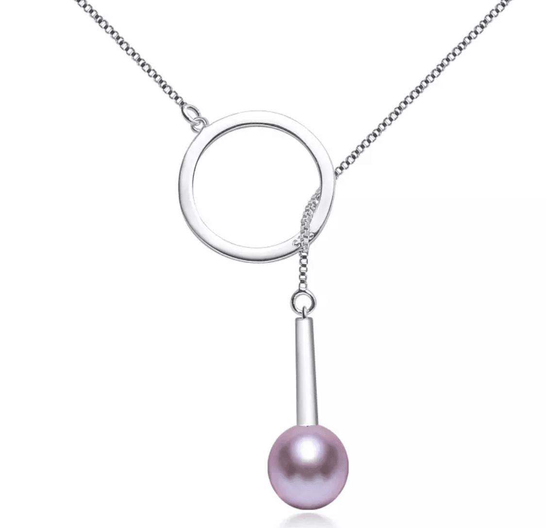 Ts000546 - 925S Gümüş, Tatlı Su İncisi, Mor-Pembe Kadın Kolye  44 Cm