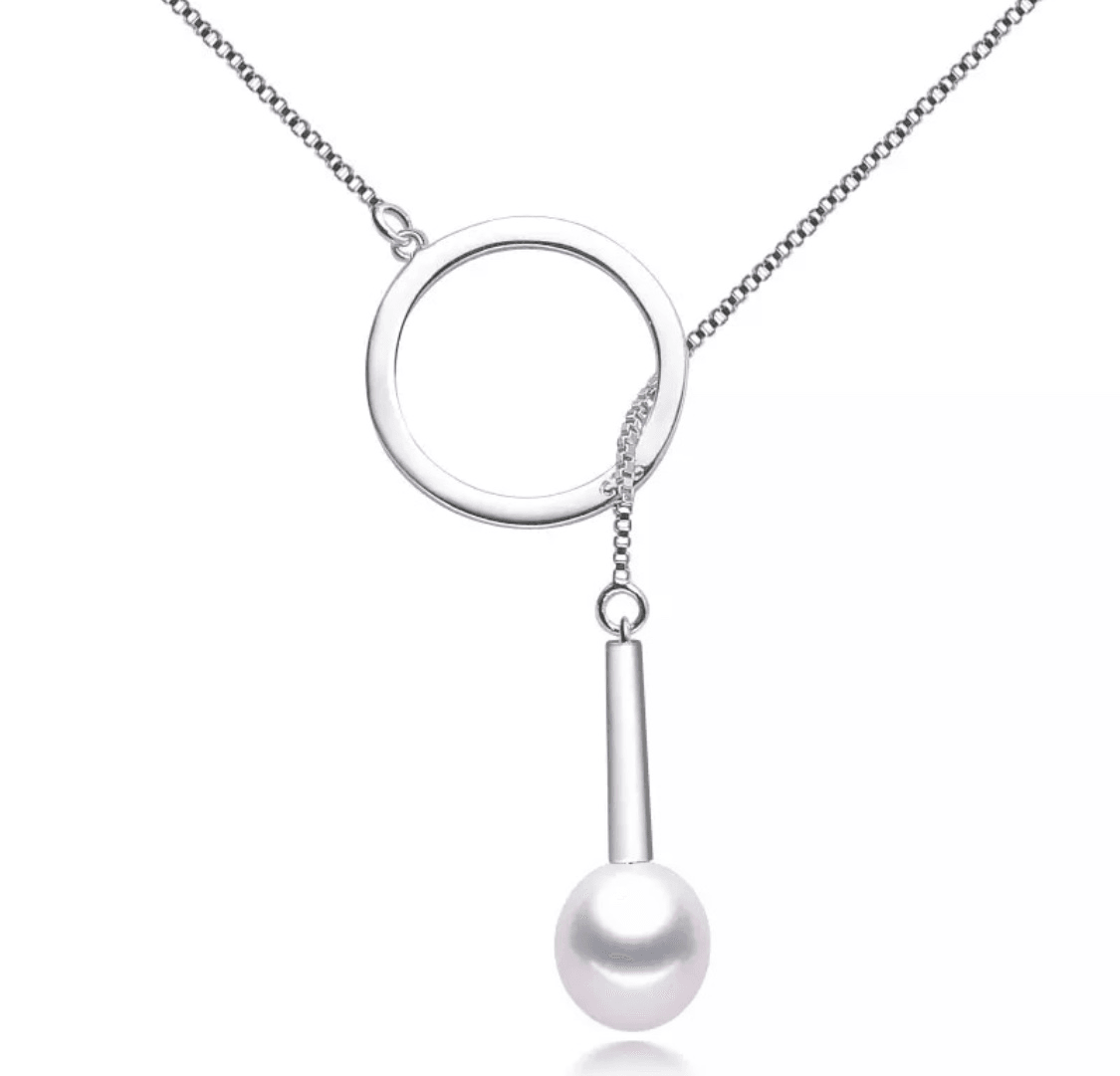Ts000547 - 925S Gümüş, Tatlı Su İncisi, Beyaz Kadın Kolye44 Cm