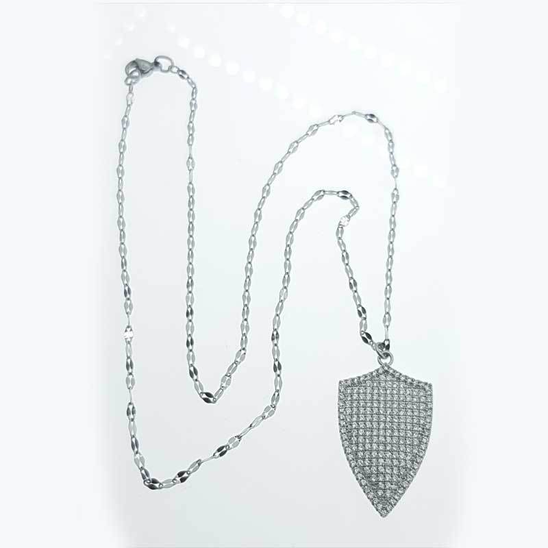 Ts000638  - Kristal İşlemeli Arma, Çelik Zincir Paslanmaz Çelik H.Ürün Kadın Kolye 46 Cm