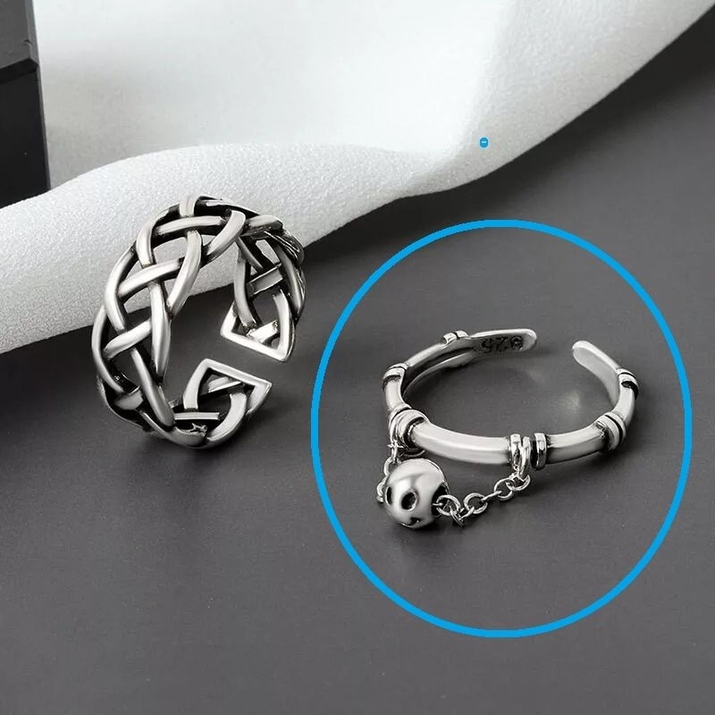Ts001315  - Sallanan Top, Gülen Yüz 925 Ayar Gümüş H.Ürün Kadın Yüzük Ayarlanabilir