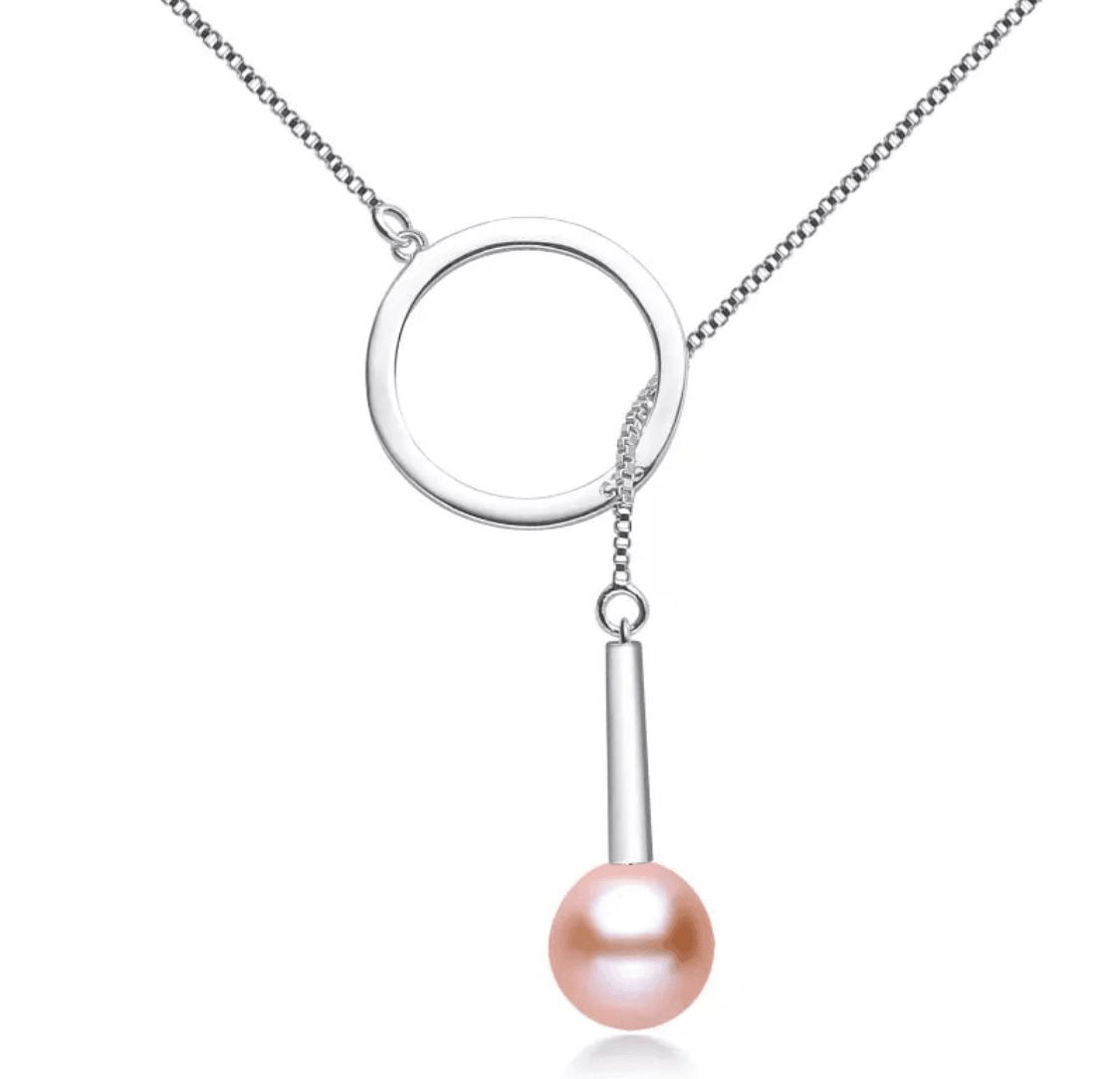 Ts000541 - 925S Gümüş, Tatlı Su İncisi, Pembe Kadın Kolye  44 Cm