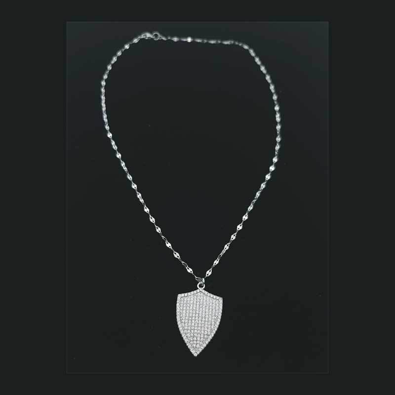 Ts000638  - Kristal İşlemeli Arma, Çelik Zincir Paslanmaz Çelik H.Ürün Kadın Kolye 46 Cm