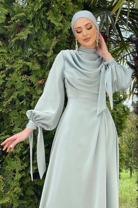 Su Yeşili Elvira Tesettür Abiye