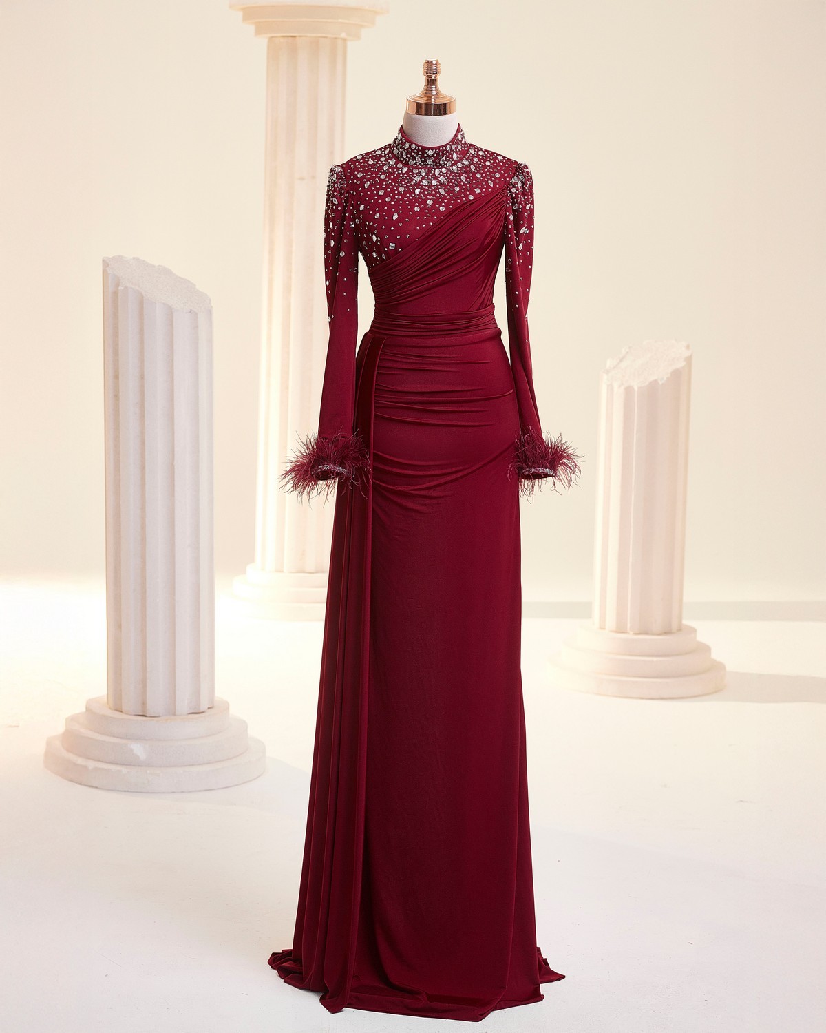 Elmas Evening Dress - BURGUNDY