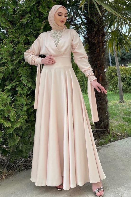 Salmon Gozde Modest Evening Dress