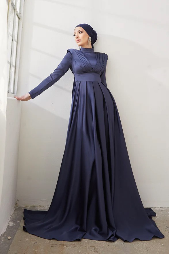 Nida Navy Blue Hijab Evening Dress