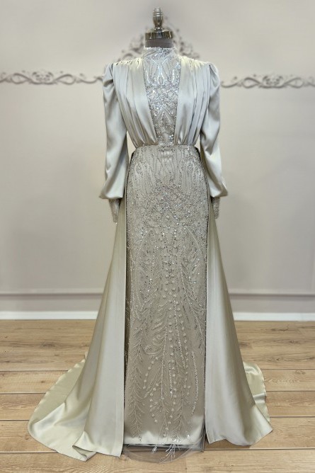 Azalea Tailed Evening Dress Beige