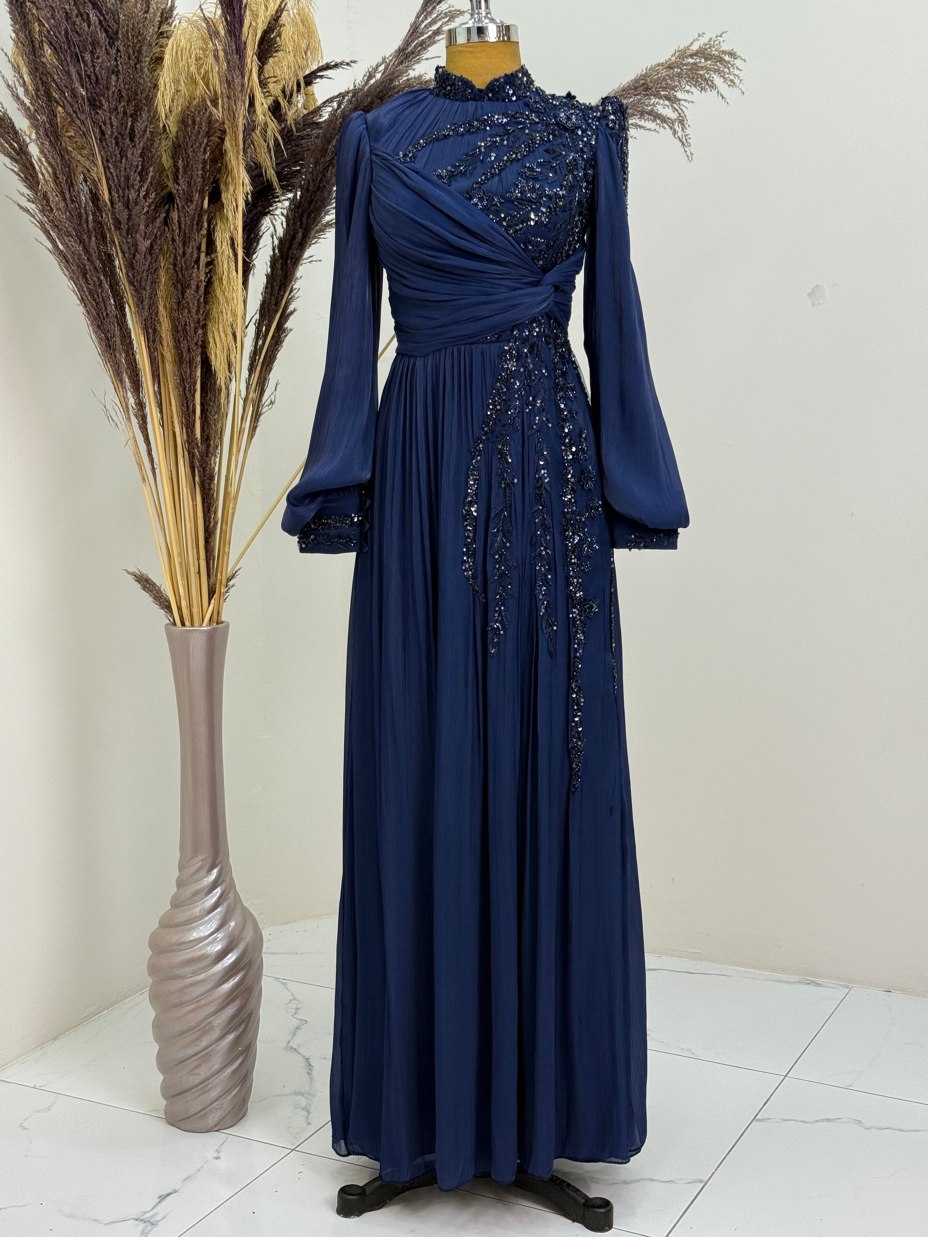 Rengin Evening Dress - NAVY BLUE