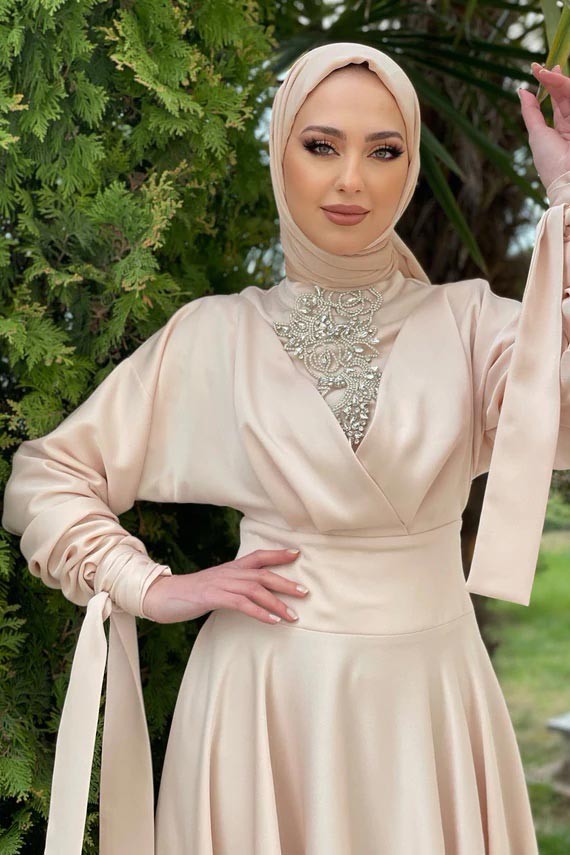 Salmon Gozde Modest Evening Dress
