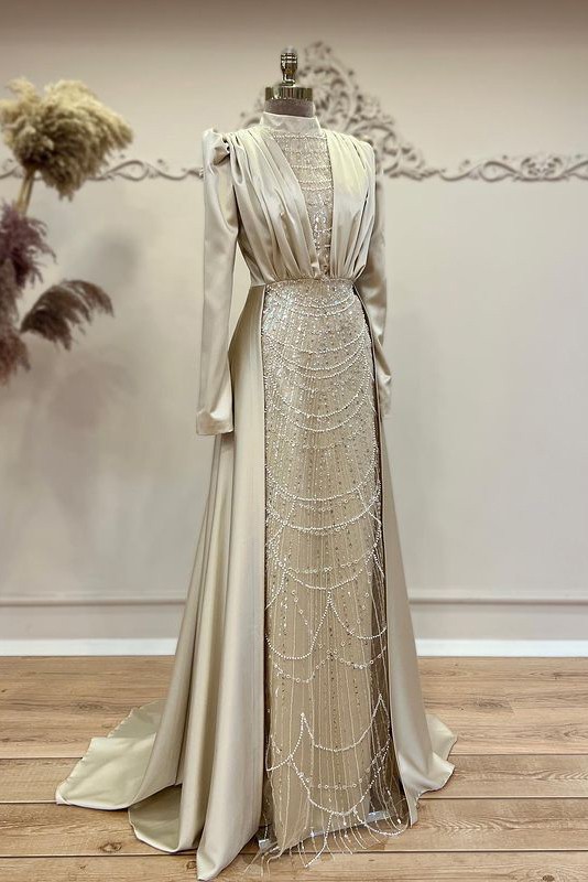 Matilda Beige Modest Evening Dress