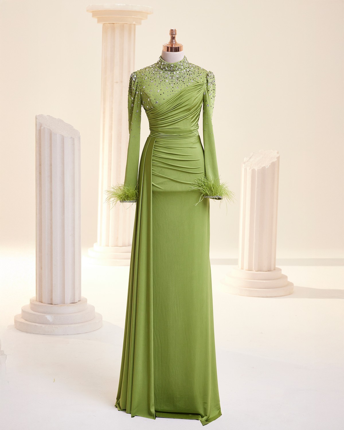 Elmas Evening Dress - OIL GREEN