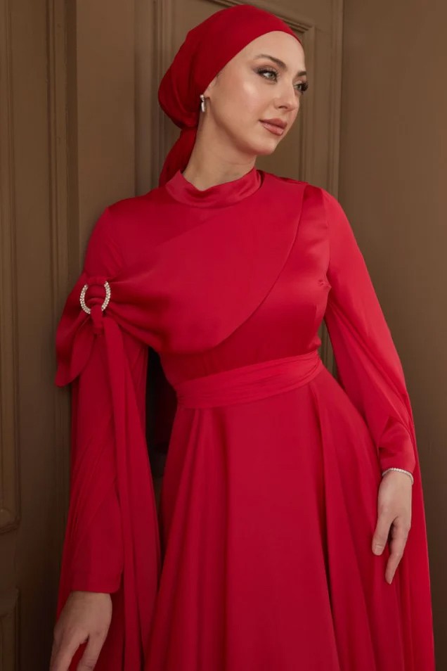 Melisa Taşlı Abiye Kırmızı