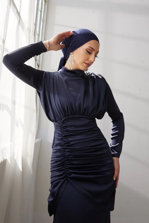 Ahla Navy Blue Hijab Evening Dress