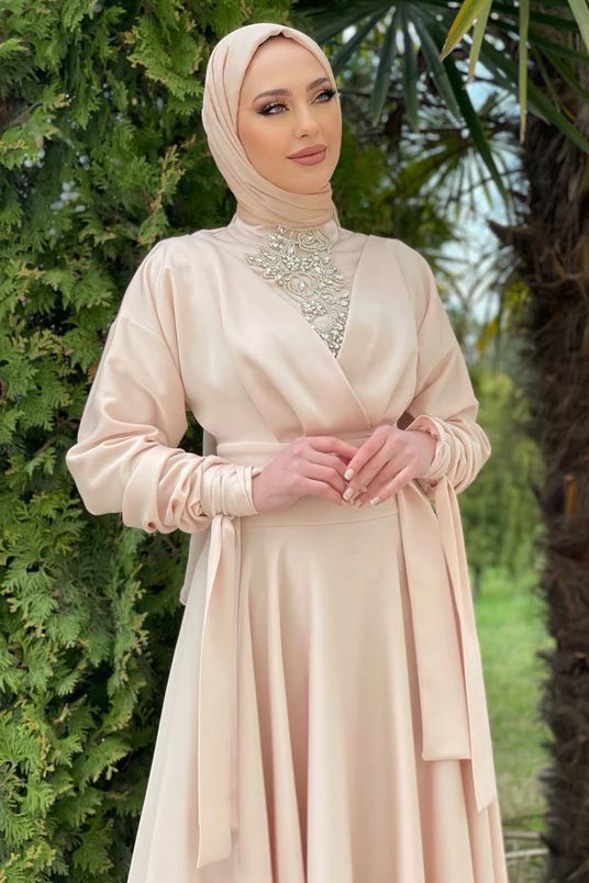 Salmon Gozde Modest Evening Dress