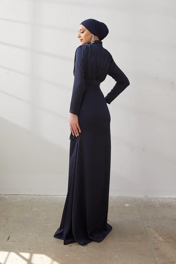 Ahla Navy Blue Hijab Evening Dress