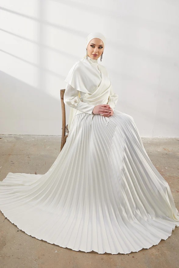 Ruya Ecru Modest Evening Dress