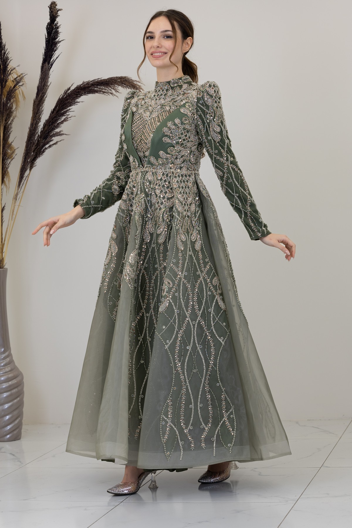 Yaprak Evening Dress - KHAKI