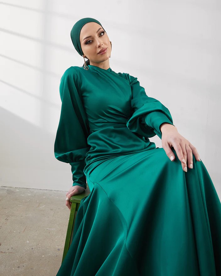 Minel Emerald Modest Evening Dress